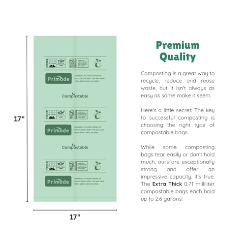 Compost Bags, Compostable Trash Bags 2.6 Gallon Compostable Bags 100 Count Small Compost Bags for Countertop bin Extra Thick 0.71 Mil. ASTM D6400 Certified By BPI and TÜV AUSTRIA - size: 100 Count (Pack of 1), style: 2.6 Gallon