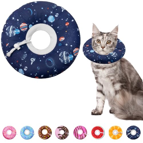 Seyezo Cat Cone Collar Soft, Adjustable Cat Recovery Cone, Planet, M | Stop Licking, Elizabethan Collar for Kittens, Elizabethan Protective Cones, Cats Donut Alternative, Cone of Shame - color: Planet, size: Medium