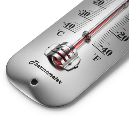 12 Inch Large Easy Read Numbers Premium Steel Outdoor Indoor Thermometer - Waterproof Vintage Retro Wall Mount, Dual °F/°C Scale, No Battery, Accurate for Patio Garden Pool Home - color: Steel