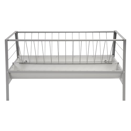 HECASA Livestock 2-in-1 Hay & Grain Feeder Storage and Dispensing Feed Pan | 55 Gallon Capacity Livestock Hay Feeders for Goats, Sheep, Horses Steel Powder Coated Silvery - size: Silvery