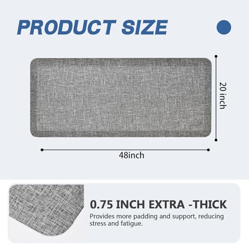 Anti Slip 3/4 inchs Anti Fatigue Kitchen Floor Mat, Ergonomic Comfort Standing Mat, Waterproof Kitchen Runner for Home, Kitchen, Office, Laundry, Garage (Light Gray, 20" x 48" -0.75") - size: 48"L x 20"W x 0.8"Th