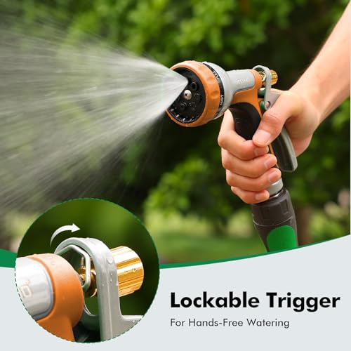 RESTMO Garden Hose Nozzle Heavy Duty, Rear Trigger Water Sprayer, Orange | 7 Adjustable Spray Patterns, Durable Metal, Flow Control, Ideal for Plants & Lawns Watering, Cars & Pets Washing - color: Orange