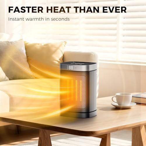 1500W Portable Space Heater for Indoor Use, Fast Heating PTC Electric Heater with 70° Oscillation, Remote Control, 1–12H Timer, Quiet Small Heater for Bedroom Home Office - size: 9.96" / 70° Oscillation