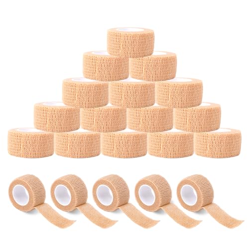 Self Adhesive Bandage Wrap, 20 Rolls Sports Tape, Self Stick Elastic Bandage Wrap, Sticky Bandage Wrap for Wrist, Feet, Ankle, Vet Wraps for Pets,Tattoo Grip Tape (1" x 78.74") - color: Khaki