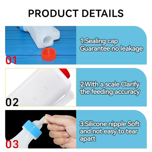 2pcs 1000ml Lamb Feeding Bottle Thickened Goat Milk Feeders with Hanging Handle and Silicone Pacifier Hang Upside Down Livestock Milk Bottles for Goat Lamb Fawns Nigerian Kitten Puppy
