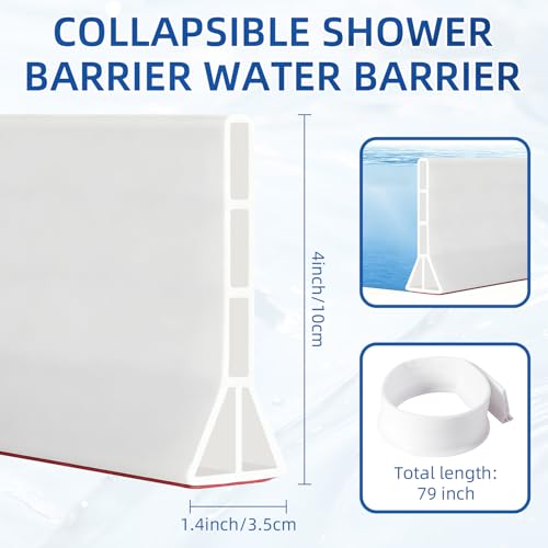 4'' High Shower Threshold Water Dam, 79" Long Collapsible Shower Water Splash Guard, Self-adhesive Shower Barrier - style: 79 inch