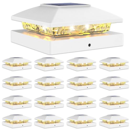 VOLISUN 4x4 Solar Post Cap Lights, 16 Pack White Waterproof Fence Lights | Waterproof solar lights fit wooden & vinyl 4x4 posts, warm white illumination for garden, patio and porch outdoor decor - color: White, size: 16 Pack