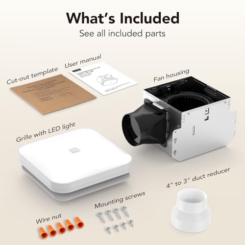 OREiN 2-in-1 Bathroom Exhaust Fan with Light, 110 CFM, ENERGY STAR | 1000LM, 5000K Daylight, Quiet 2.0 Sones, No Attic Access Required, ETL/HVI Certified, 7.36x7.68in Cutout, 4-to-3in Adapter - color: 5000K