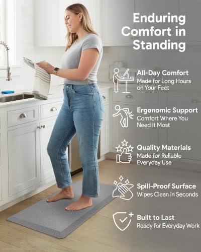 Ophanie Kitchen Mats for Floor,3/4 inch Thick,20x39 Anti Fatigue Cushioned Mat,Kitchen Rugs,Waterproof,Comfort Ergonomic Standing Mat for Office,Home,Sink with 99+ Pairs of Anti-Slip Bottom Ridges - color: Ash Gray, size: 20"L x 39"W x 0.8"Th
