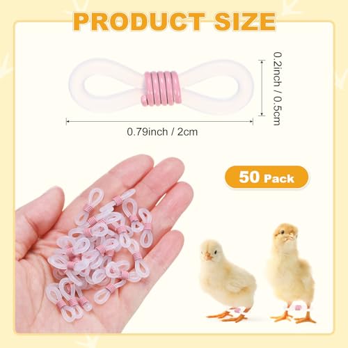 M METERXITY 50-Pack Adjustable Chick Leg Bands, 0.79" x 0.2" Silicone Chicken Leg Brace for Chicks/Ducks/Birds [Pink] Poultry Leg Bands - color: Pink