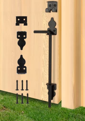 18" Heavy Duty Cane Bolt Gate Drop Rod Fence Hardware Ground Latch Stopper | for Wood/PVC/Vinyl/Metal Fences Gates, Double Doors, Black Solid Steel -1 Pack - color: 1 PACK, size: 18 Inch