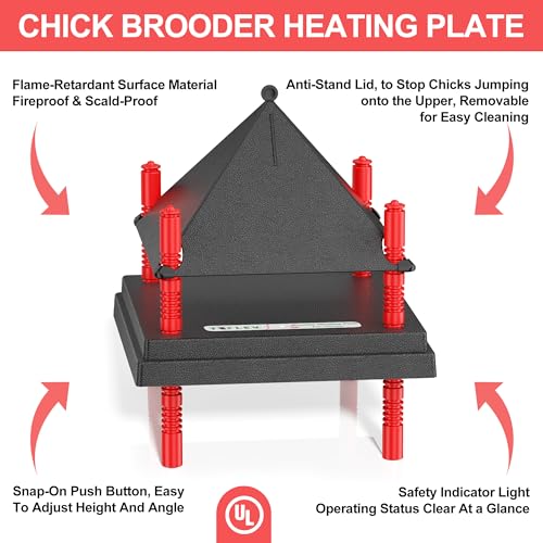 Chick Brooder Heating Plate with Anti Stand Cone, Fixed Temp, 12"x12" Black | Adjustable Height Brooder Heater for Chicks, Downward Heat Distribution for Outdoor Barns & Coops - size: 12" x 12" with Fixed Temp