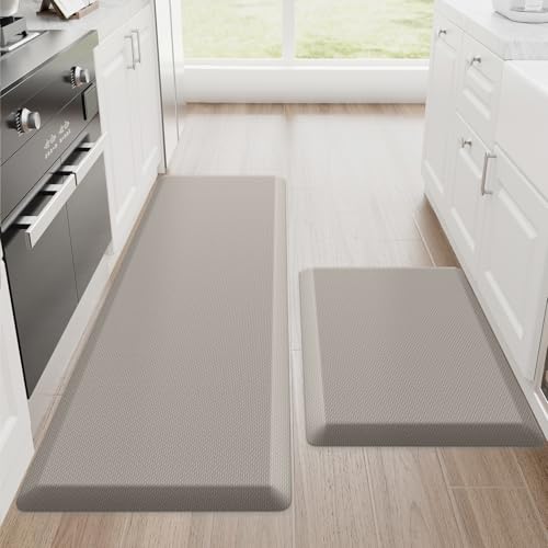 StepRite 1-Inch Kitchen Mats for Floor, 2-Piece Anti-Fatigue Rugs, Khaki | 20" x 32" + 20" x 48", extra-thick cushioning, water-resistant, easy to clean, non-slip, for kitchens and standing desks - color: Khaki, size: 20" x 32"+20" x 48"- 1 inch