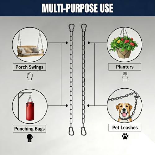 4 Pack Gate Chain Lock for Outdoor Fence with Carabiner,1/8 x 20 Inch Black | Stainless Steel Link Chains No Fear of Being Bent, Easy to Adjust Barn Chain for Livestock Gate - size: 4-Pack