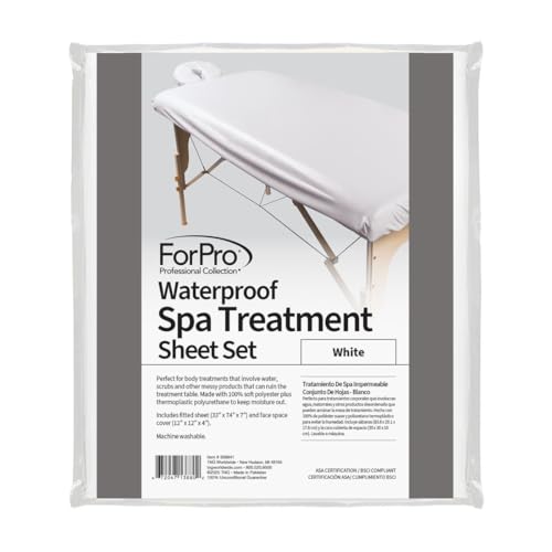 ForPro Professional Collection Waterproof Massage Table Cover, Protective Spa Treatment Sheet Set for Massage Tables, Machine Washable, Includes Massage Fitted Sheet and Face Rest Cover, White | for Massage & Treatment Tables, Disposable Table Sheets, Spa