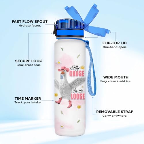 Silly Goose Water Bottle 32oz – Funny Goose Meme Hydration Bottle, Cute Animal Gift for Goose Lovers, Daily Motivation Drink Water Bottle - color: Silly Goose