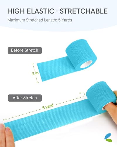 FriCARE Self Adhesive Bandage Wrap, Medical Tape in First Aid Kit | Elastic Cohesive Bandages for Sports/Vet/Wrist Ankle Wounds, 2 Inches X 5 Yards, Latex-free 6 Rolls, Cerulean Blue - color: Cerulean Blue