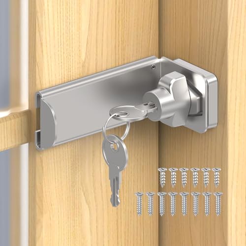 90 Degree Barn Door Locks with Key, Sliding Hasp Latch-Silver | 3.3 Inch Thickened Heavy Duty Latch for Home Security, Inward Opening/Closet/Shed/Barn Door, Cabinet - color: Silver, size: 3.3In with Key-1PC