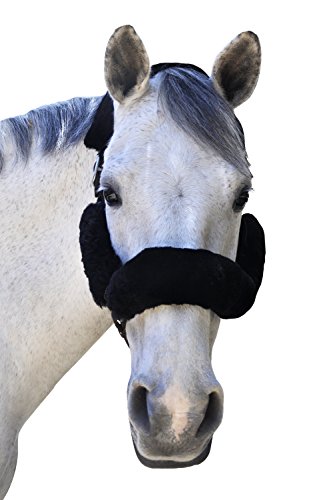 Merino Sheepskin Halter Fleece Set for Horses, 100% Natural Wool, Chafe Protection, Breathable Relief & Cushioned Comfort, Machine Washable, 4-Piece Set, Black - color: Black