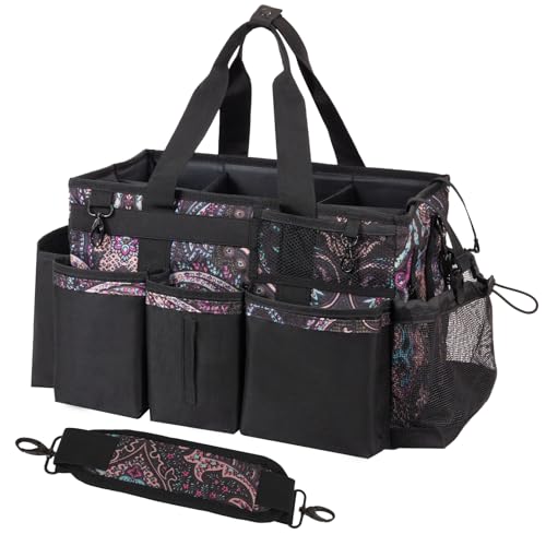 SCAVATA Wearable Cleaning Caddy, Cleaning Caddy Supplies Organizer with Handle & Shoulder Straps for Housekeepers, Under Sink & Car Cleaning Tool Organizers Bag with 4 Foldable Divider (Totem) - color: Totem