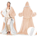 Wearable Heated Blanket with Foot Pocket, Electric Wearable Throw Blanket with Sleeves, Hood, Portable Heated Blanket with 8 Heat Settings, 1-10 Hours Auto Shut-off, Gift for Family, Friends, 50*70" - color: Beige