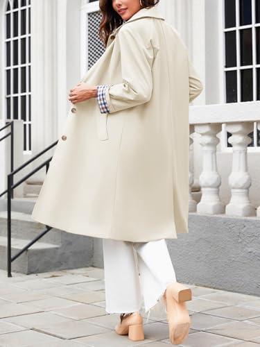 Tankaneo Womens Long Oversized Single Breasted Windproof Trench Coat | Plaid Lining, Lightweight, Trendy，Button down, Fall fashion,Outerwear - color: Apricot, size: X-Large