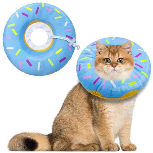 Seyezo Cat Cone Collar Soft, Adjustable Cat Recovery Collars, Donut Blue, M | Kitten Cones to Stop Licking, Cute Donut E Collar After Surgery, Anti-Lick Recovery Elizabethan Collar for Kittens, Pillow - color: Donut Blue, size: Medium