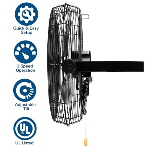 BILT HARD 4300 CFM 18 in. Industrial Wall Mount Fan, 3-Speeds High Velocity Wall Fan with Sealed Motor, Heavy Duty Metal Barn Fans for Garage, Commercial, Greenhouse, Warehouse, Shop Use - size: 18 inch