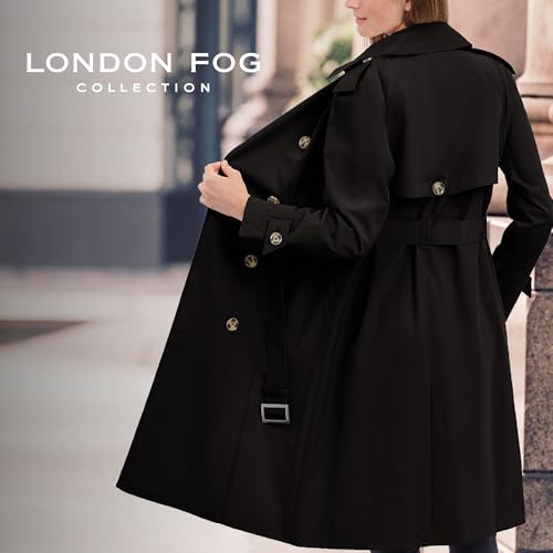 LONDON FOG womens Double-Breasted Long Trench Coat with Belt - color: Black, size: Medium