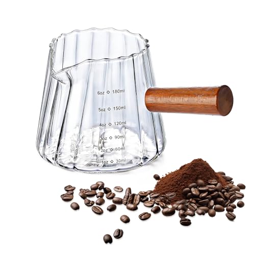 Espresso Measuring Cup, 6 Oz Espresso Shot Glass with ML Scale | Espresso Cups with V-Shaped Spout & Wood Handle, Heat-resistant Borosilicate Glass Pitcher for Coffee, Milk & Syrup - color: 1 pcs