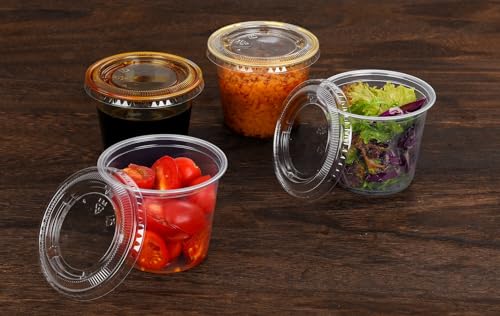 [5.5 OZ, 100 Sets] Clear Disposable Plastic Portion Cups with Leakproof Lids | Jello Shot Condiment and Dipping Sauce Cups | Souffle Cups | BPA Free | Recyclable - style: 5.5 OZ