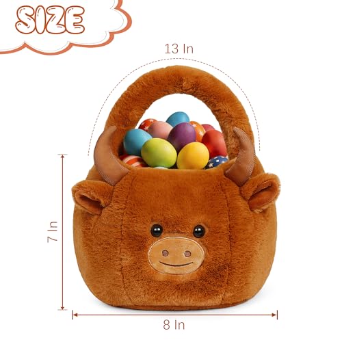 Easter Basket, Easter Baskets for Kids, Highland Cow Baskets with Handle for Gifts Empty, Bunny Egg Hunting, Basket Stuffers Essentials - color: Highland cow