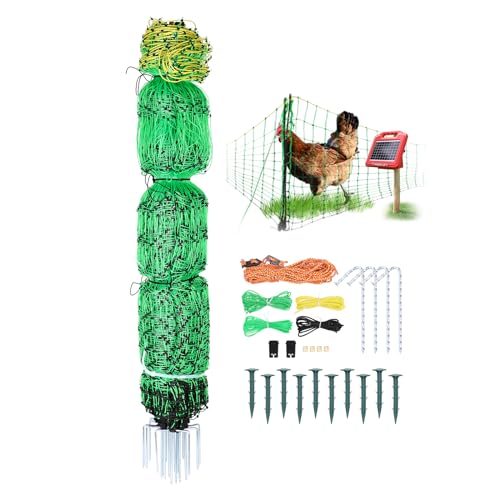 Electric Fence Chicken Netting Kit - Electric Poultry Netting, 48" x 164' Electric Fence Netting with 0.53 Joule Solar Electric Fence for Chickens, Ducks, Turkeys, Easy Installation