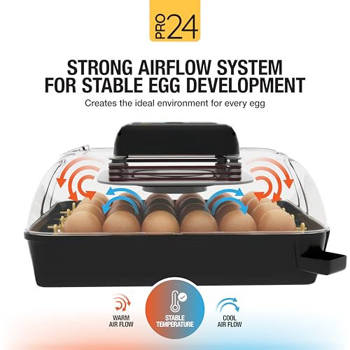 Hatching Time Pro24 Automatic Egg Incubator for Hatching Eggs – Digital Chicken Egg Incubator, Humidity Display, Auto Turner & LED Candler | Hatches 24 Chicken Eggs, Fits Quail, Duck, Turkey, Goose