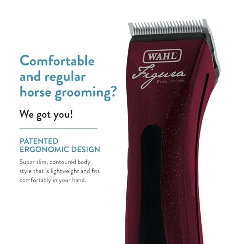 Wahl Professional Animal Figura Horse Clipper Kit, 8868-200, Metallic Red | 5-in-1 Adjustable Blade, Slim and Quiet Design, Trims Faces, Ears, Muzzles, Bridle Paths, and Fetlocks, 180-Minute Run Time