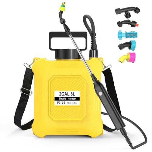 Battery Powered Sprayer 2 Gallon Electric Garden Sprayer for Plants & Weeds | Spray plants, tackle weeds & patios. USB-C rechargeable, 6 nozzles, stainless steel wand for all outdoor tasks. - color: Yellow