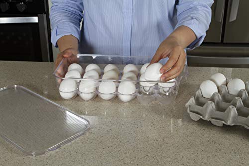 Kitchen Spaces Deluxe Egg Tray, Holds 18 Eggs, Refrigerator Storage Container with Lid, Stackable Fridge Organizer, Crush-Proof, BPA-Free, Clear - style: Deluxe Egg Tray