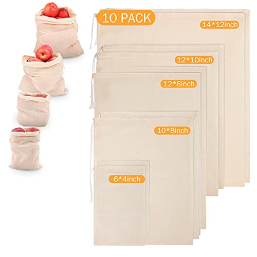 10 Pack Nut Milk Bag, Multi-size Fine Mesh Grade Reusable Cheesecloth Bags Strainers, Unbleached Organic Cotton Filter Bags for Almond Milk, Juices, ColdBrew, Cheese, Tea, Yogurt, Coffee - size: Multi-sizes (Mixed)