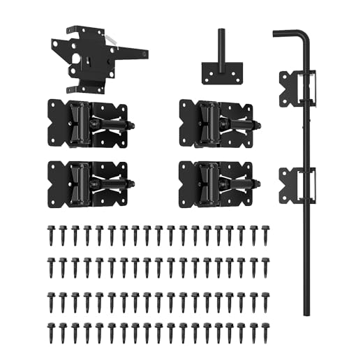 Self Closing Fence Hinges, 24" Drop Rod Cane Bolt for Gates - Easy to Install- Heavy Duty Gate Stopper Hardware for Wooden/Vinyl Fence- Safe, Secure, Sturdy, Durable
