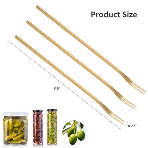 Asanta 3 PCS Pickle Fork, 8.6 Inch Pickle Forks for The Jar, Long Handle Olive Fork, Stainless Steel Cocktail Forks, Pickle Picker, Dessert Fruit Forks (Gold) - color: Gold