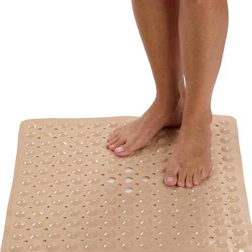 ENKOSI 21 x 21 inch Square Non-Slip Shower Mat – Anti-Slip Shower Mats for Inside Shower – Secure Grip for Shower Stall Floors – Quick-Dry with Drain Holes (21x21 Beige) - color: Beige