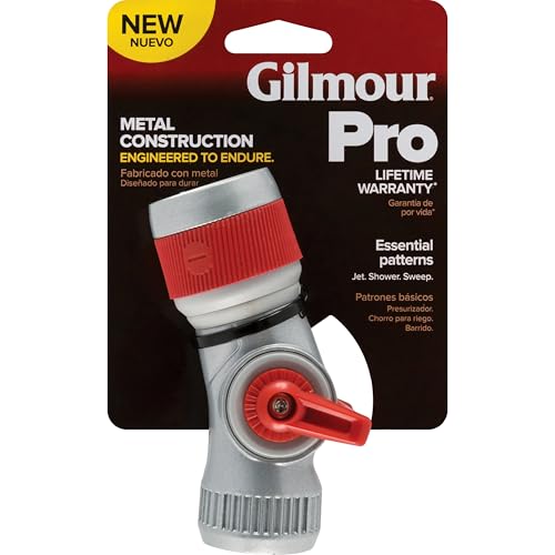 Gilmour Pro 3 Pattern Utility Hose Nozzle with Insulated Grip, Heavy Duty Hose Nozzle for Watering and Cleaning