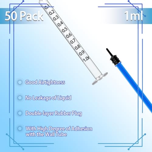 50 Pack 1ml Blue Plastic Syringes with Caps for Science Labs, Liquid Measuring, Watering, Refilling, Oral,Pet - size: 1ml-50Pack