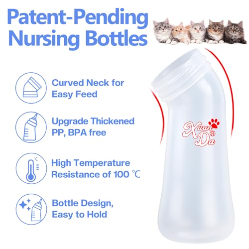 Pet Feeding Bottle,3 Pack Wide Mouth Angled Nursing Bottle, 3 Sizes Nipples with Ventilation Valve Resistant Tearing Perfect for Puppies, Kittens, Small Wildlife（Blue） - color: blue