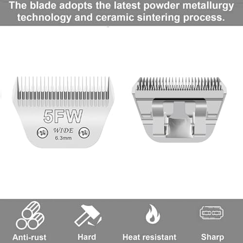 Wide Blades for Dog Grooming, # 5FW Blades Cutting Length 1/4"(6.3mm) | Dog Clipper Blades Compatible with Andis, Oster A5, Wahl km10, Stainless Steel, For Dog, Cat, Horse - style: #5FW(6.3mm)/2PCS