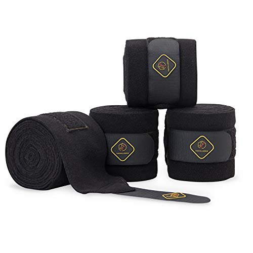 Classic Bandage for Horses, Distributes Pressure Evenly with Therapeutic Breathable Fleece Material, Stretchy, Provides, Leg Protection and Support - Black - (4 Units per Pack) - color: Black, size: 4 Pack