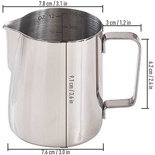 homEdge Espresso Steaming Pitchers 12 OZ / 350ml, Stainless Steel Frothing Pitcher with Measurement Scale - size: 12 Ounces