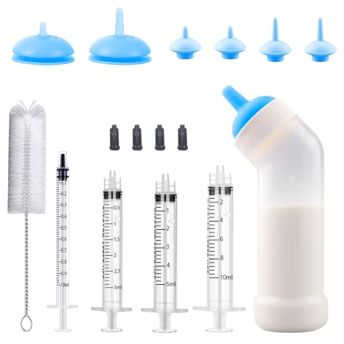 Kitten Nursing Bottle Puppy Bottles and Nipple in Cat Bottle Feeding Kit Nipple Kittens Syringe for Newborn Kittens,Puppies,Squirrel,Small Animals (Blue) - color: Blue