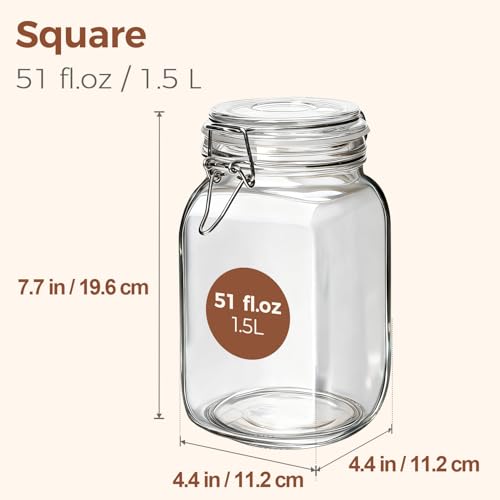 ComSaf Square Glass Jars with Airtight Lids 51 oz 3 Pack Wide Mouth | Flour sugar rice, Kimchi pickling, Sourdough pickling, Pantry organization, Dry food storage, Kitchen storage canister - size: 51oz*3