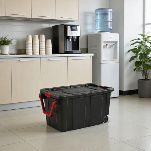 40-gallon wheeled plastic storage boxes with handles, black, 2-pack